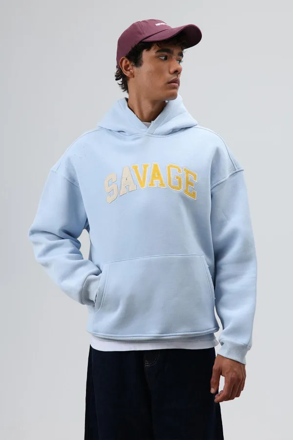 Sweat à capuche imprimé oversize bleu ciel