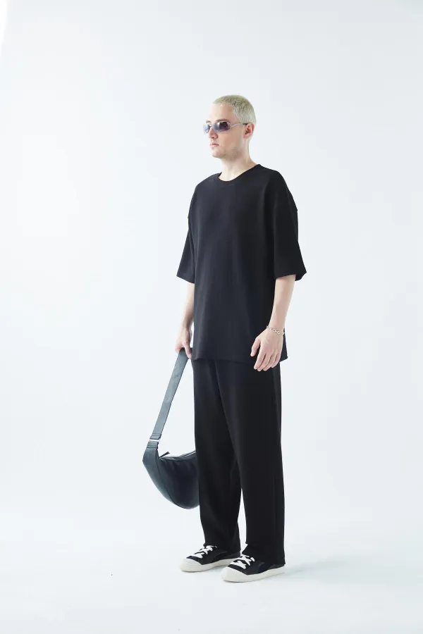 Oversize Basıc Triko Eşofman Takım Siyah