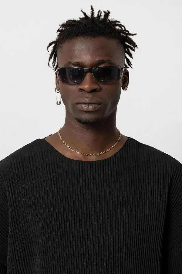 Basic Oversize Bisiklet Yaka Ottoman Takım Siyah