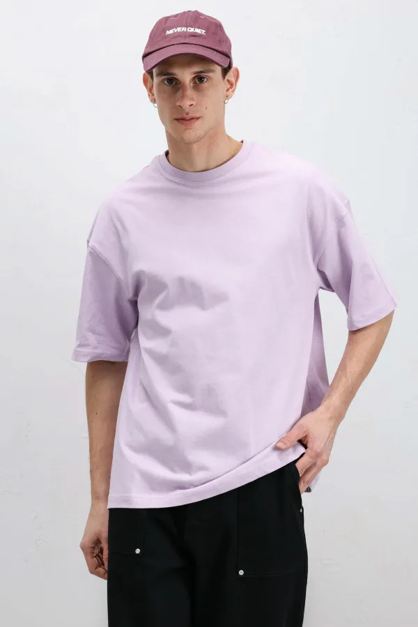 T-shirt basique oversize à col rond lilas