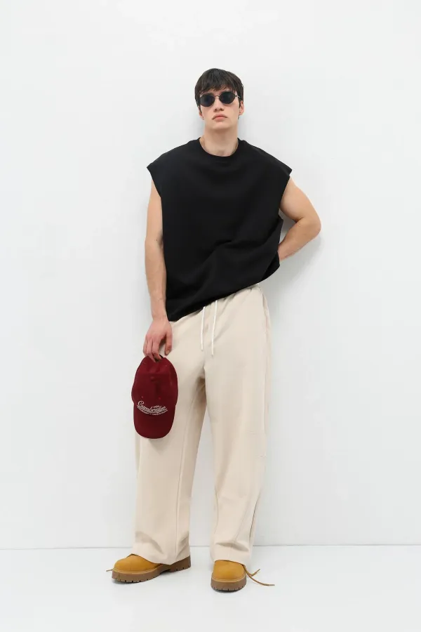 Bağcıklı Baggy Fit Eşofman Alt Taş