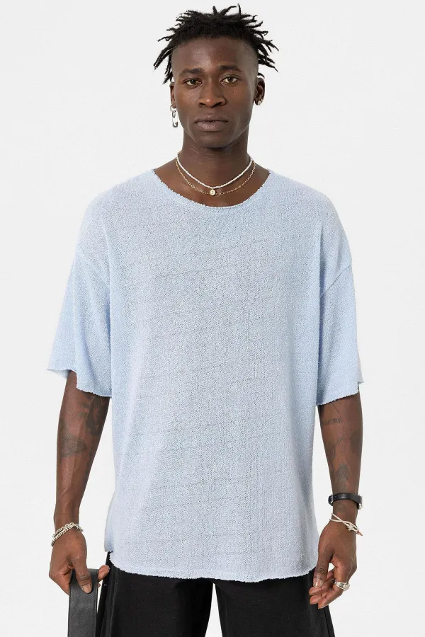Basic Oversize Knitted T-Shirt, Baby Blue