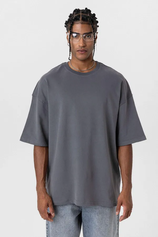 T-shirt basique oversize à col rond anthracite