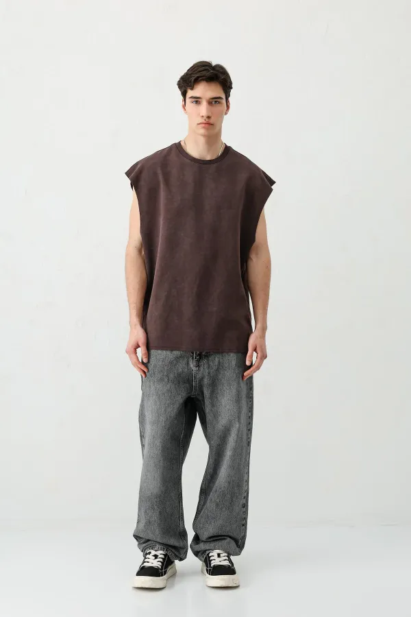 T-shirt basique sans manches café