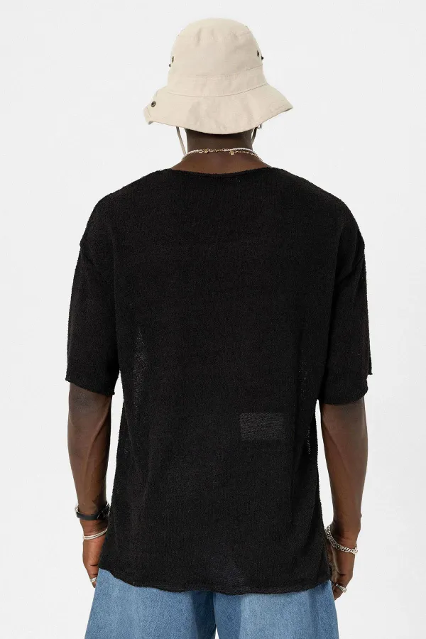 Basic Oversize Örme Triko Tişört Siyah