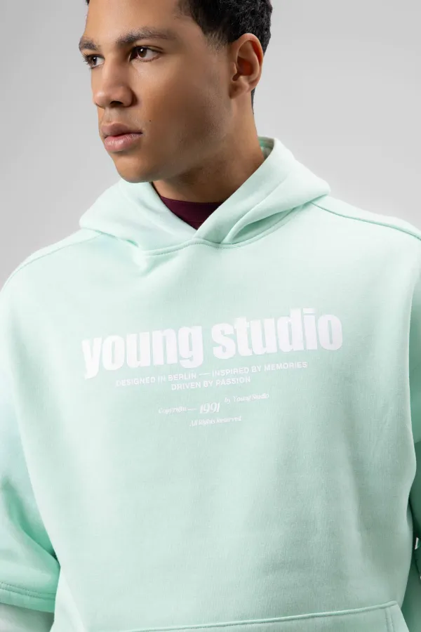 Sweat à capuche imprimé oversize menthe