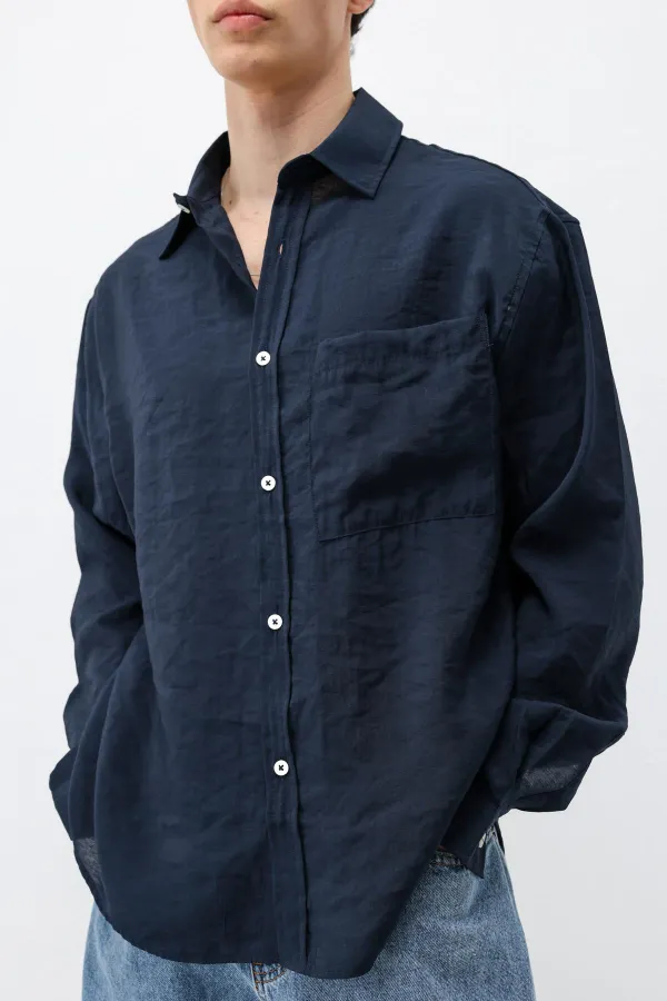 Modal Fabric Oversize Shirt with Pockets, Navy Blue
