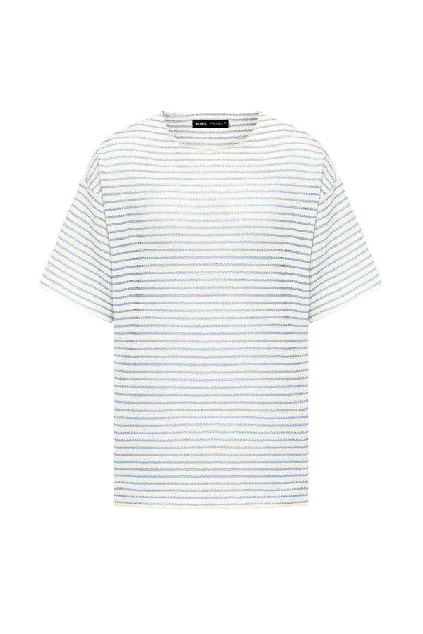 T-shirt rayé oversize en maille bleu ciel