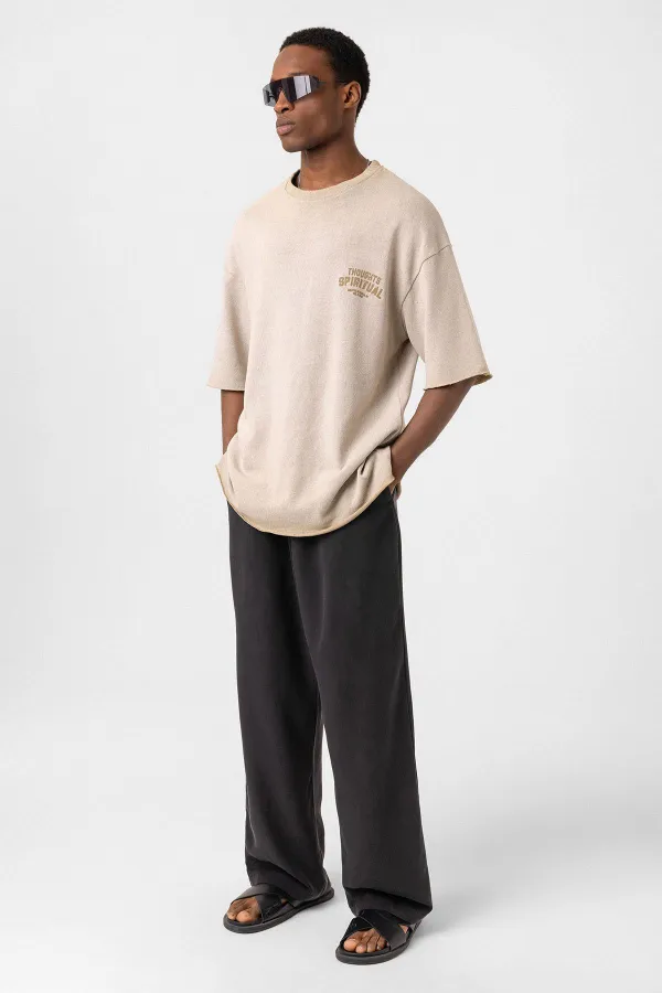 T-shirt oversize en maille délavée couleur pierre