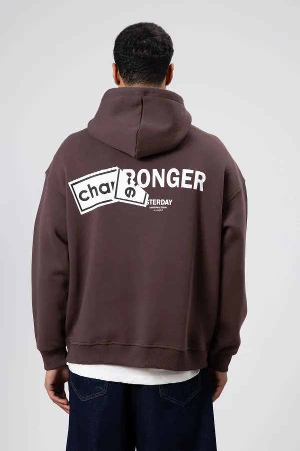 Sweat-shirt oversize imprimé au dos, couleur café