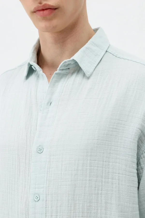 Chemise oversize en coton texturé bleu