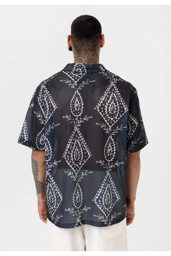 Patterned Corduroy Oversize Shirt Pattern-11