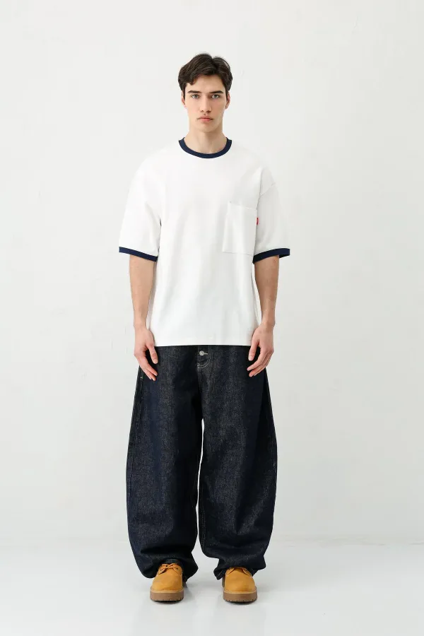 Kısa Kollu Oversize Cepli Tişört Ekru