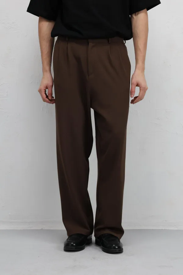 Baggy Fit Kumaş Pantolon Kahve