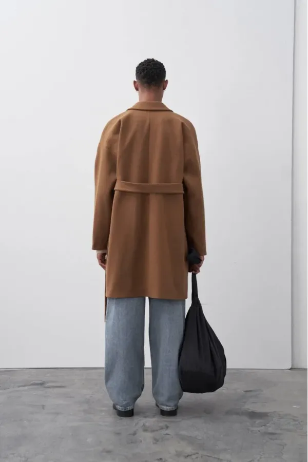 Kemerli Oversize Kaşe Kaban Kahve