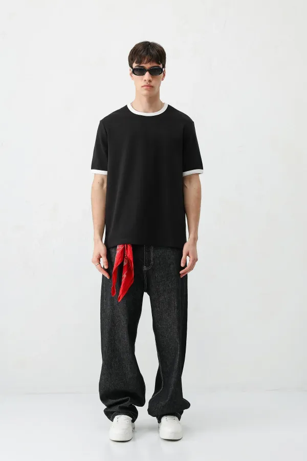 Short-Sleeved Regular Fit T-Shirt, Black