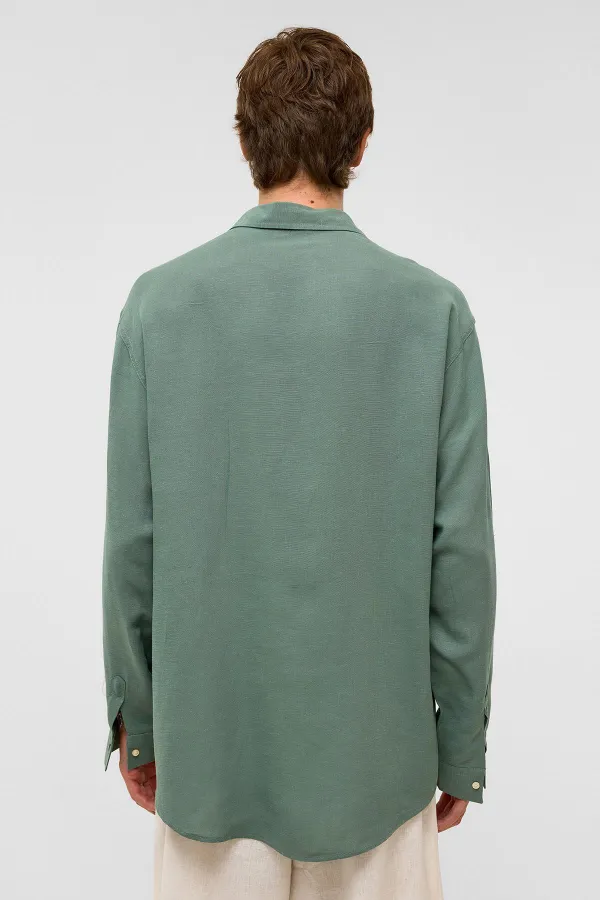 Oversize Uzun Kollu Keten Gömlek Haki