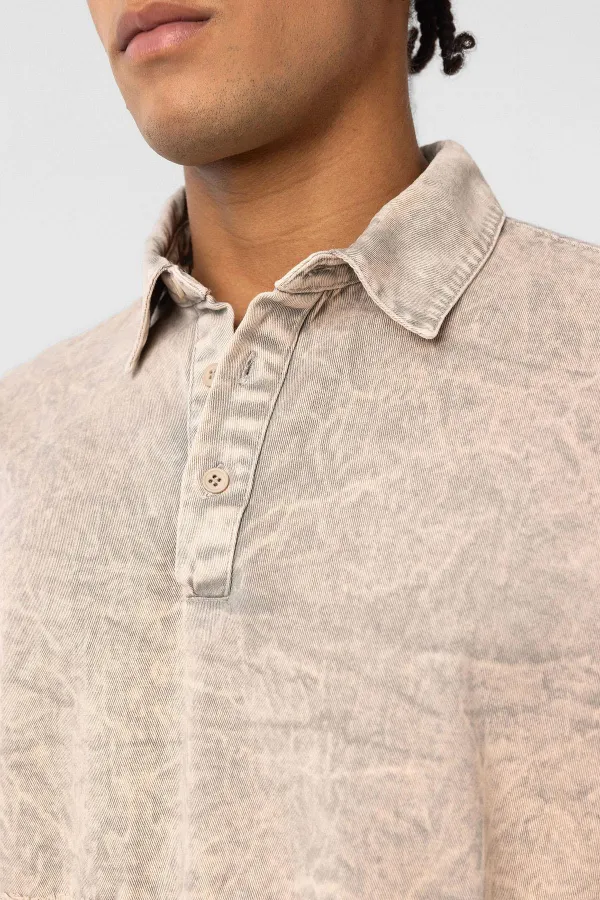 Yıkamalı Oversize Polo Yaka Tişört Taş