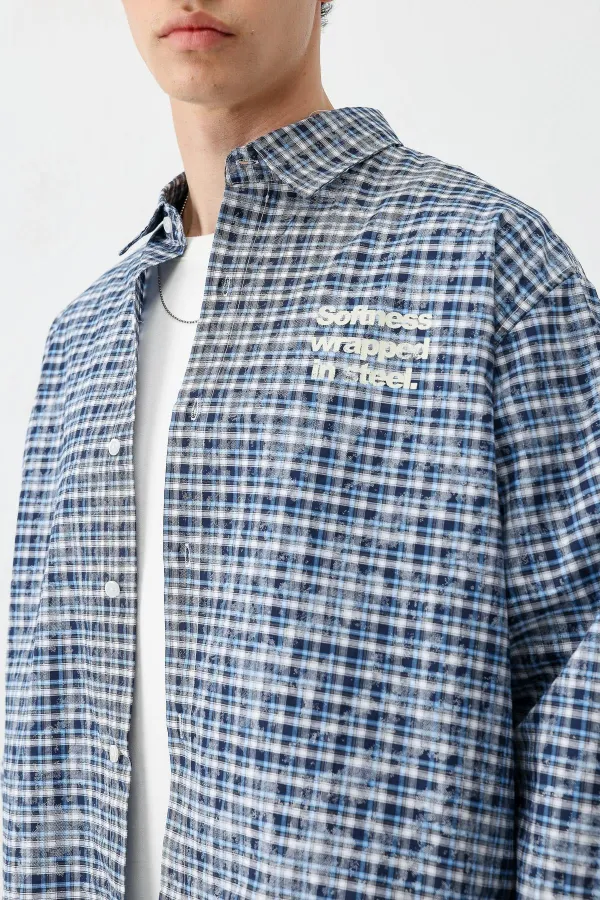 Chemise à carreaux à manches longues, bleu marine.