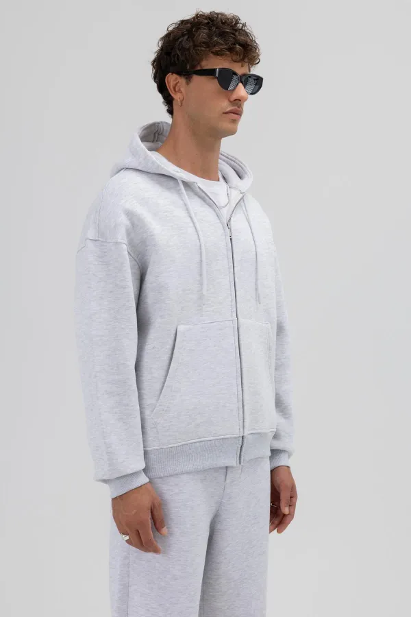 Sweat-shirt à capuche basique oversize zippé chiné