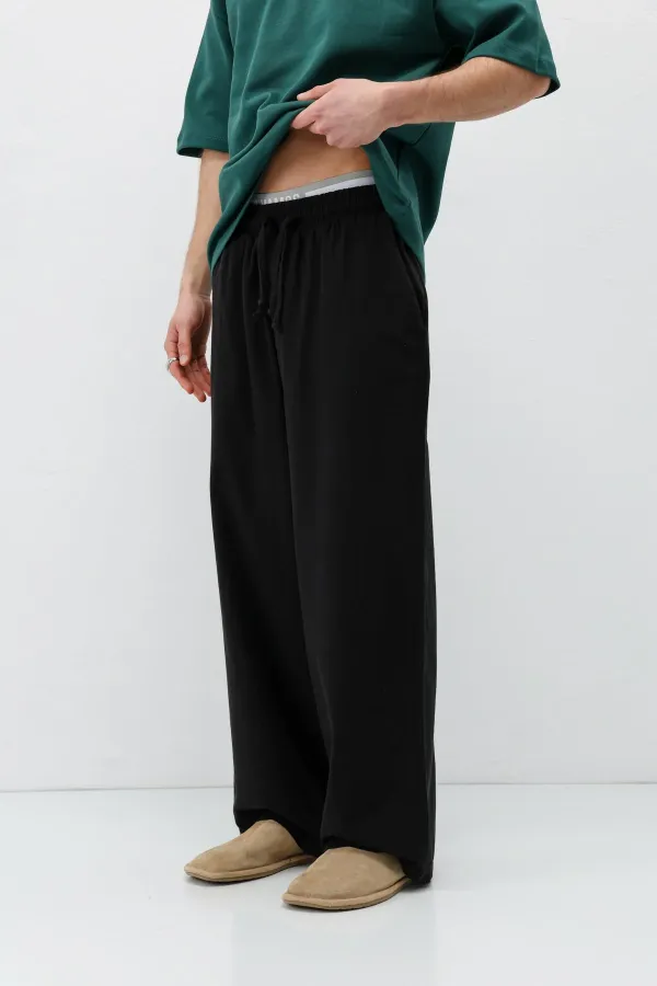 Super Baggy Fit Keten Pantolon Siyah