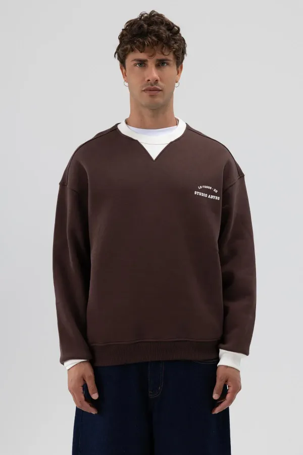 Sweat-shirt oversize à col rond imprimé, marron