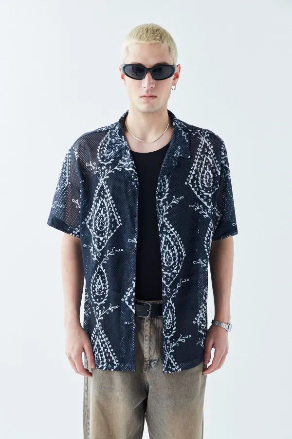 Patterned Corduroy Oversize Shirt Pattern-11