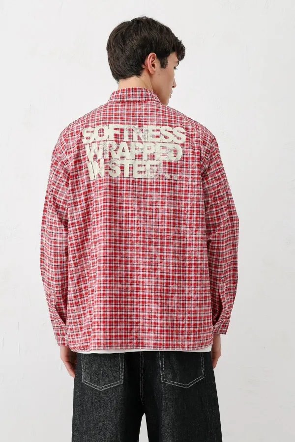 Uzun Kollu Kareli Gömlek Kırmızı