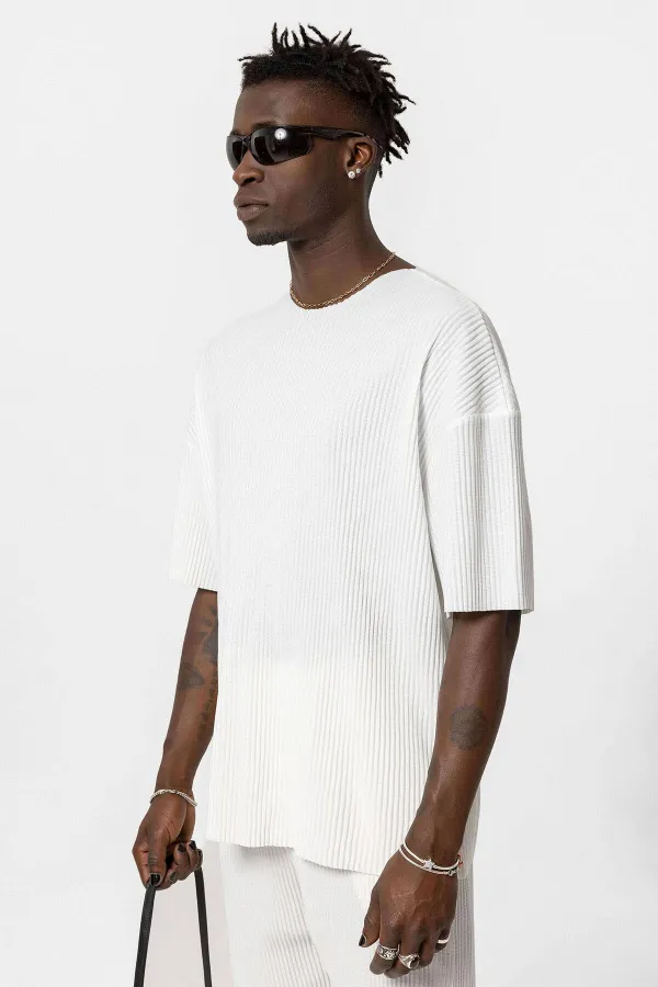 Basic Oversize Bisiklet Yaka Ottoman Takım Beyaz