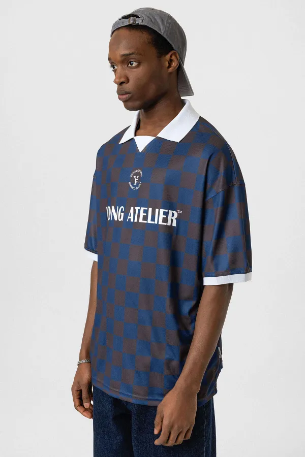 Oversize Polo Yaka Forma Tişört KAHVE/İNDİGO