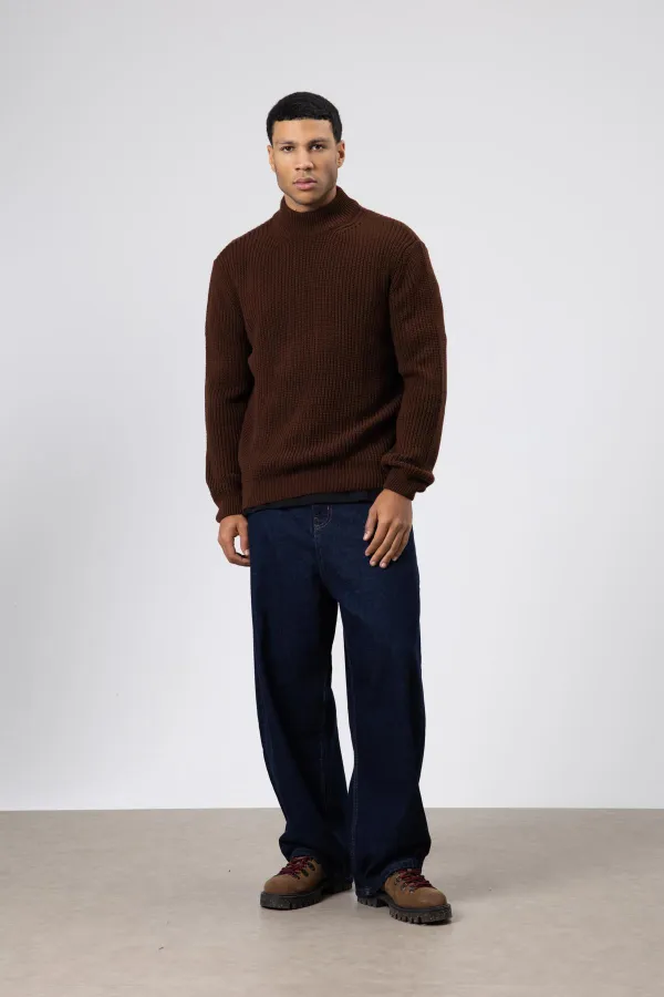 Yarım Balıkçı Yaka Triko Kazak Kahve