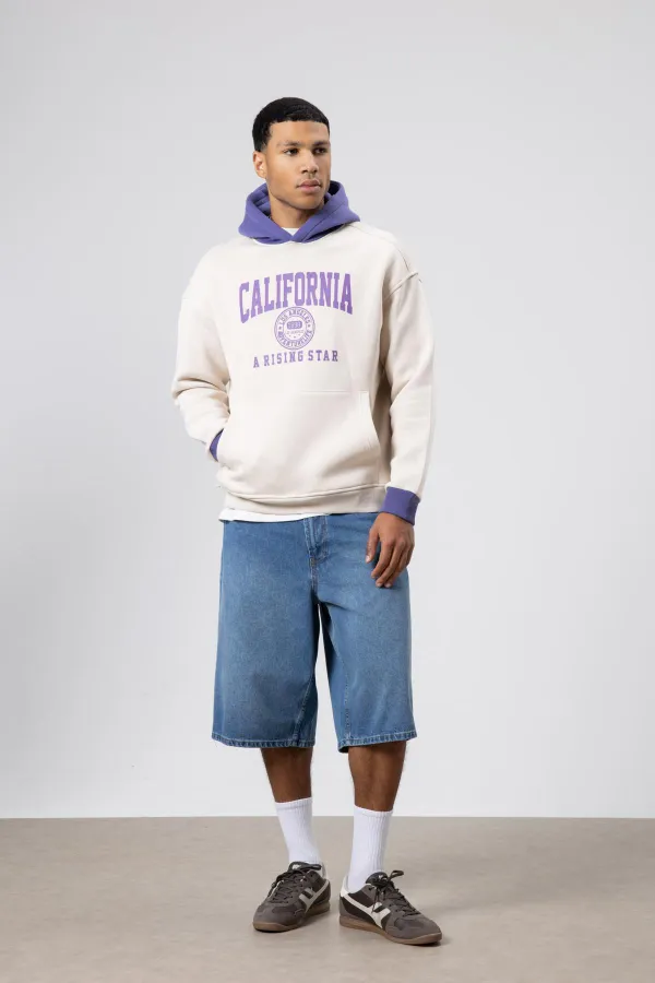 Çift Renk Baskılı Oversize Sweatshirt Taş