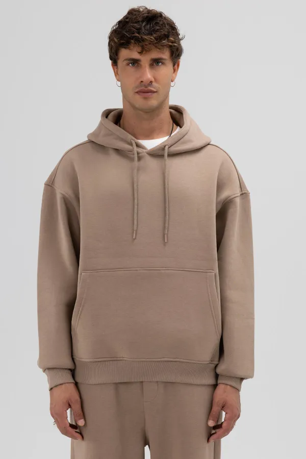 Sweat à capuche oversize basique, couleur vison