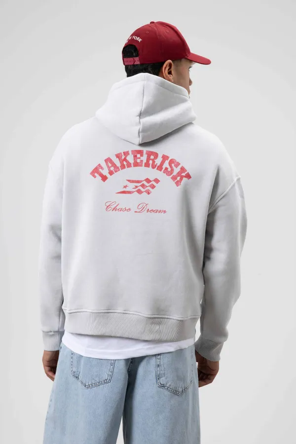 Sweat à capuche oversize délavé, coupe carrée, gris clair