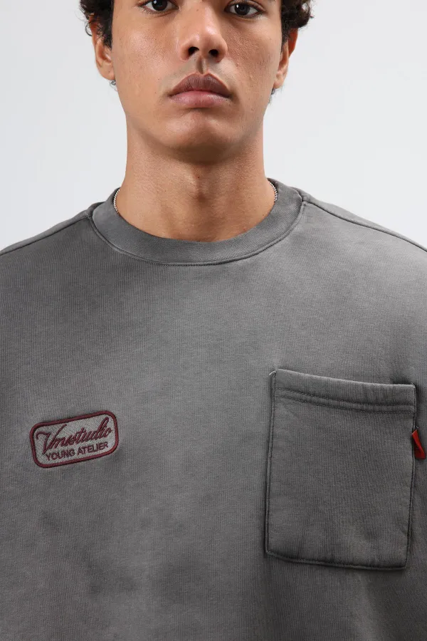 Sweat-shirt oversize à col rond et poches, noir