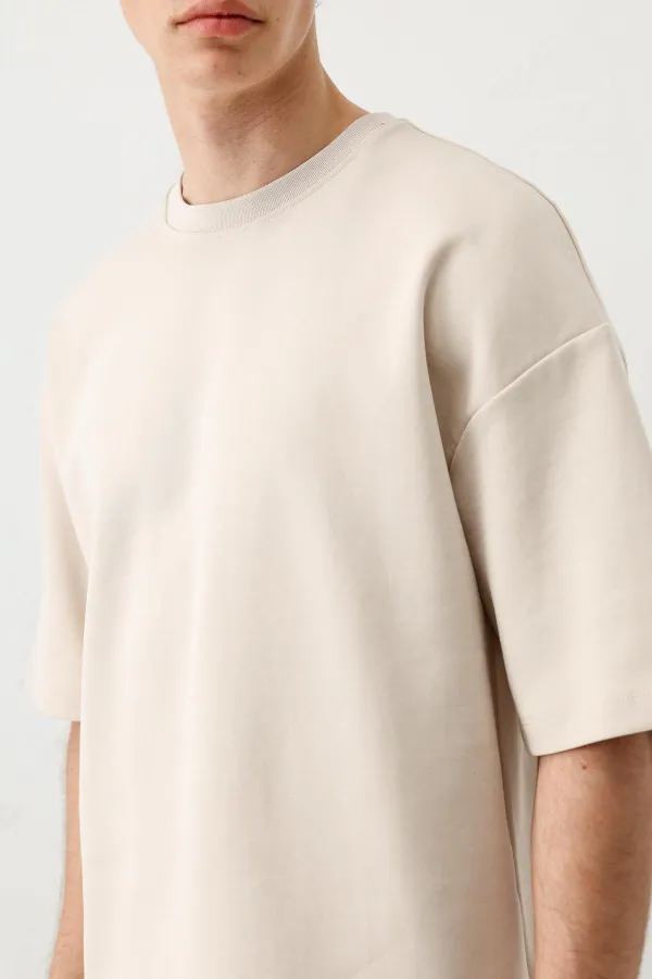 Kısa Kollu Boxy Fit Tişört Taş