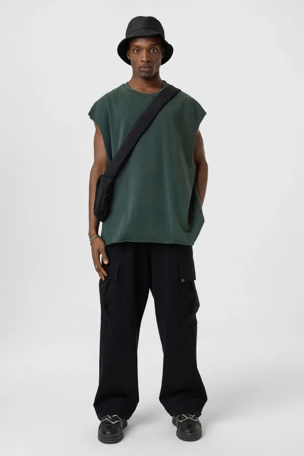 Bel Lastikli Kargo Baggy Pantolon Siyah