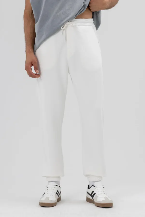 Basic Paça Lastikli Eşofman Alt Ekru