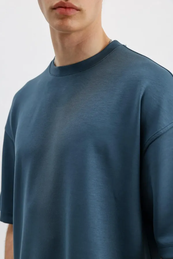 Modal Karışımlı Oversize Tişört İndigo
