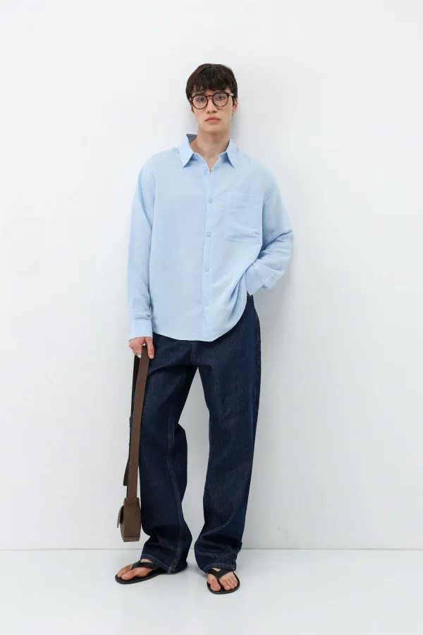 Chemise oversize rayée en modal bleu ciel