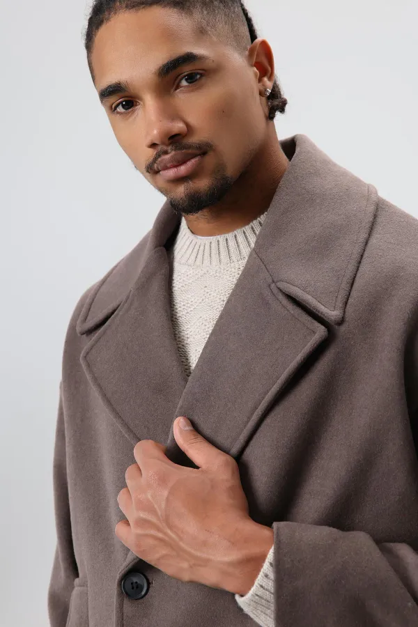 Oversize Kruvaze Kısa Kaşe Ceket Koyu Vızon