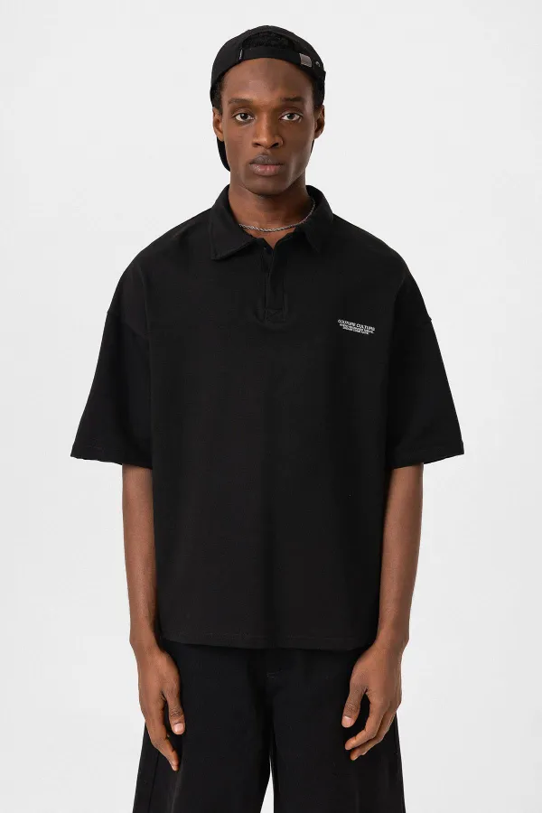 Polo Yaka Oversize Tişört Siyah