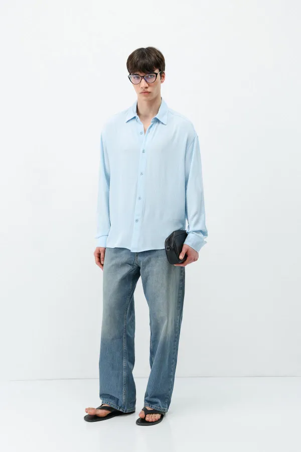 Chemise oversize texturée légère, bleu ciel
