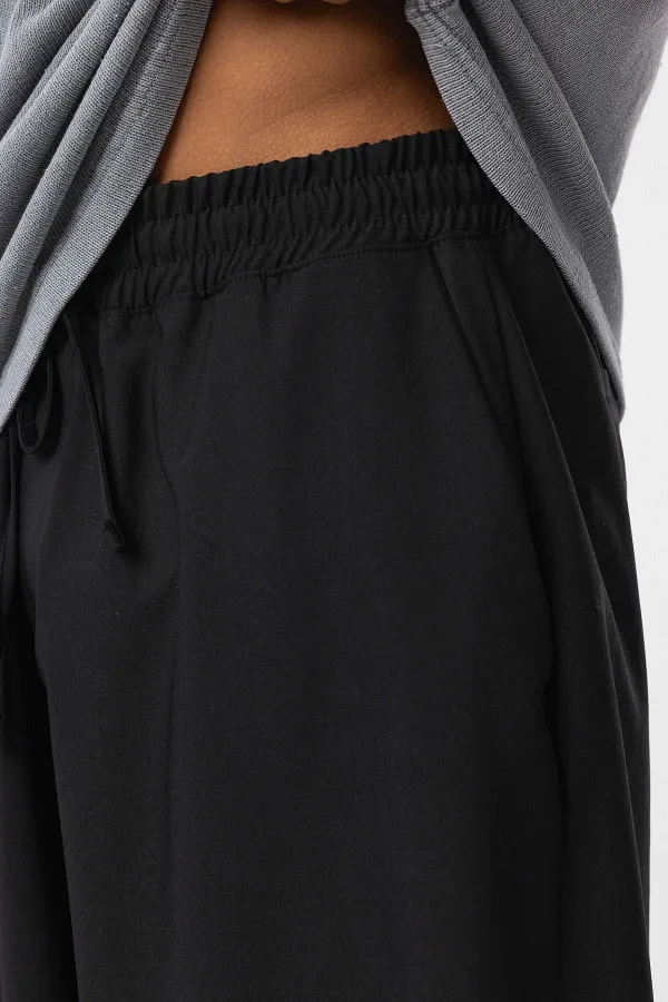Black Baggy Pants with Elastic Waistband