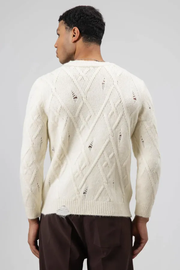 Pull oversize en maille à motifs, écru
