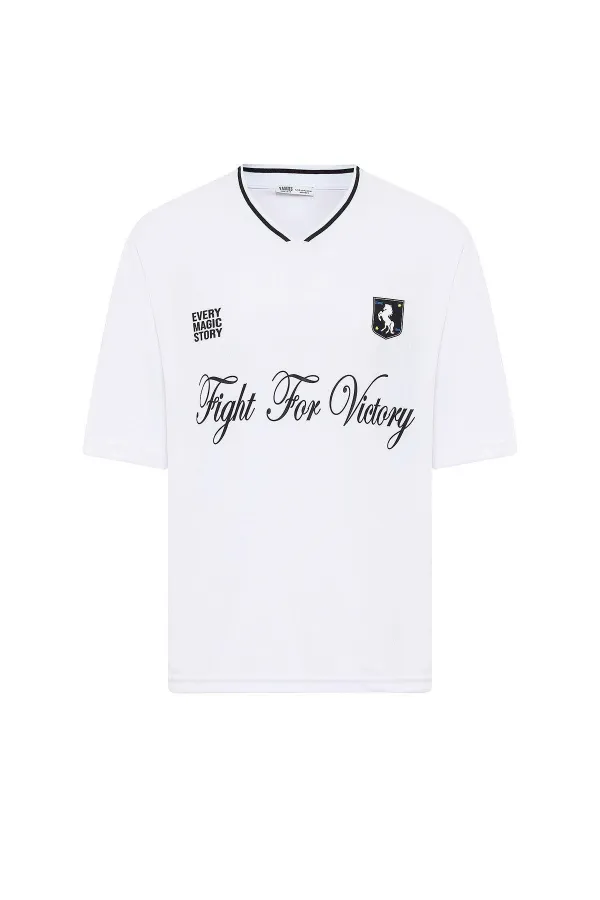 Baskılı Oversize Forma Tişört Beyaz