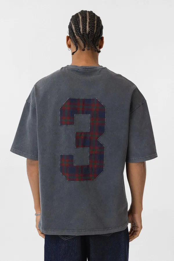 Yıkamalı Oversize Arka Baskılı Tişört Siyah