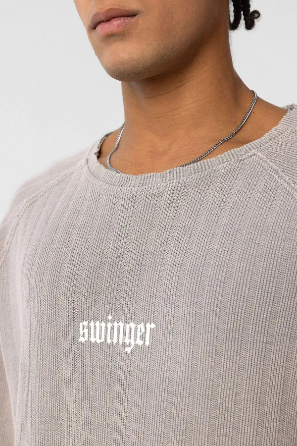 Yıkamalı Oversize Baskılı Triko Tişört Taş