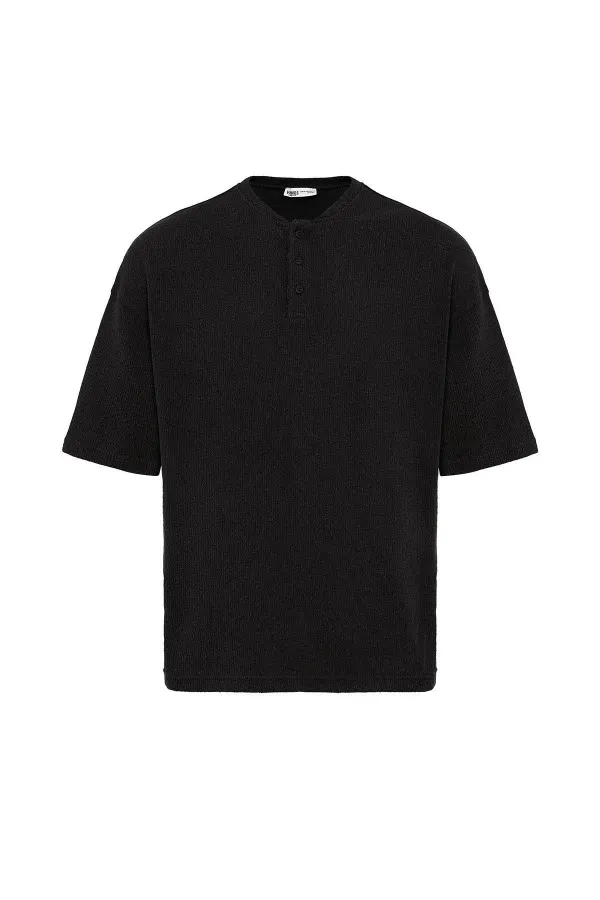 Basic Oversize Button-Down T-Shirt Black