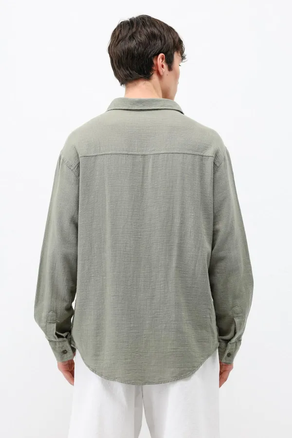 Uzun Kollu Basic Oversize Gömlek Haki
